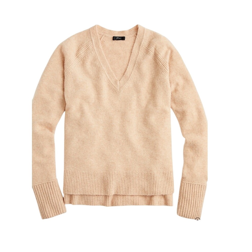 J. Crew V Neck Sweater Light Pink‎ Speckled Knit Drop Shoulder Women Size Large